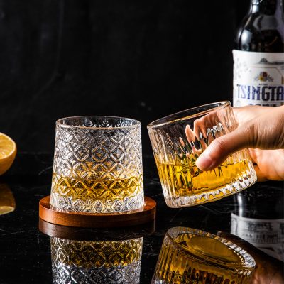 Embossed transparent crystal whiskey glasses (5)