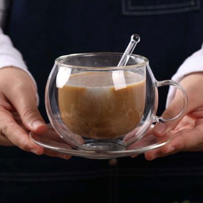 Heat resistant double walled coffee glass mugs (3)