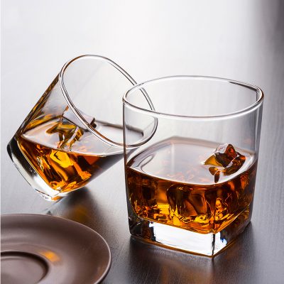 Square crystal stemless drinking whisky glasses (4)